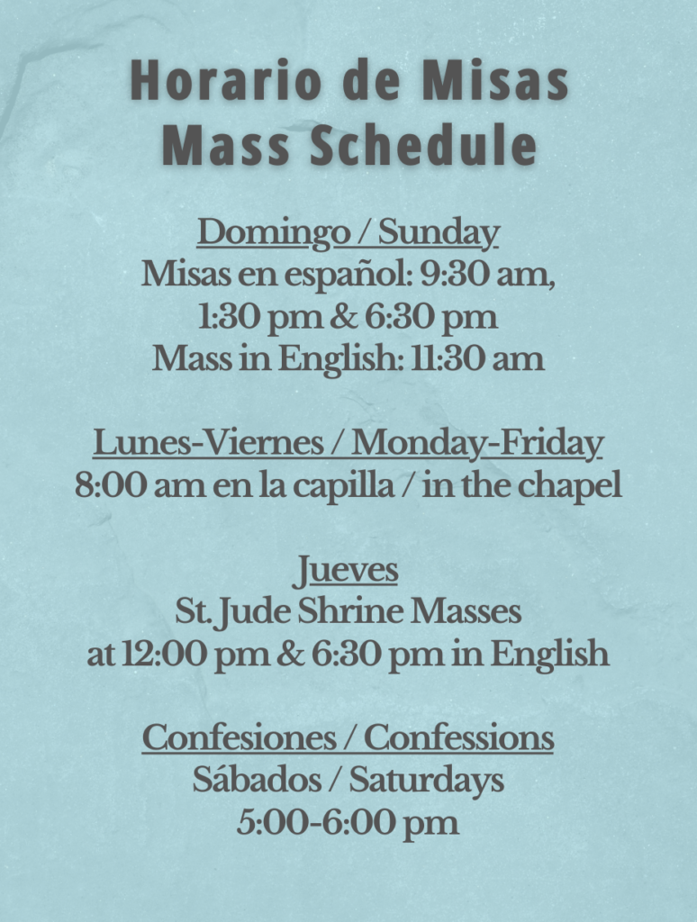 Listing of the times that the parish has Mass